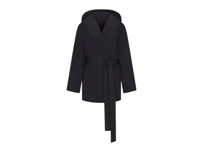 Pre-owned Nike X Skims Women's Woven Nylon Wrap Coat In Obsidian In Black