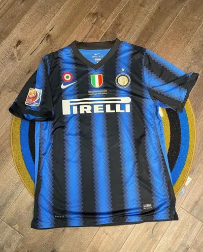 Pre-owned Nike X Soccer Jersey Inter Milan 2010-11 World Cup Home Kit - Lucio 6 - Size L In Blue