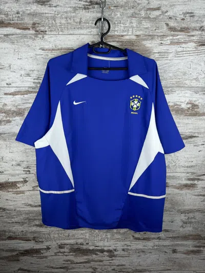 Pre-owned Nike X Soccer Jersey Mens Vintage Nike Brasil T-shirt Cbf Blokecore Jersey Y2k In Blue
