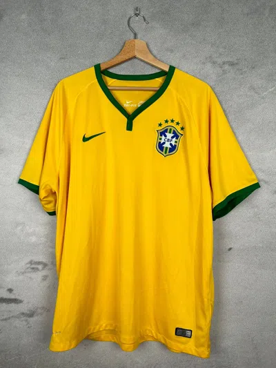Pre-owned Nike X Soccer Jersey Nike Brazil 2014 Soccer Jersey World Cup Vintage Home In Yellow