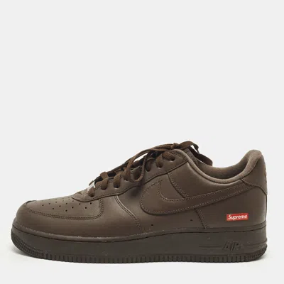 Pre-owned Nike X Supreme Air Force 1 Baroque Brown Size 45 Brown Leather Low Top Sneakers