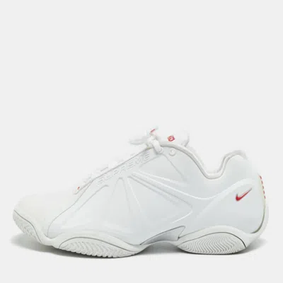 Pre-owned Nike X Supreme Air Zoom Courtposite Size 42.5 White Faux Leather And Rubber Low Top Sneakers