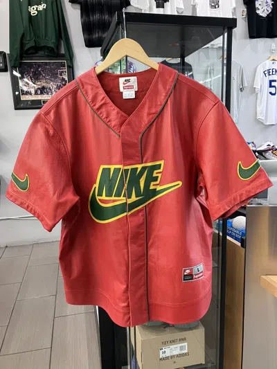 Pre-owned Nike X Supreme Nike Leather Baseball Jersey Size Large In Red