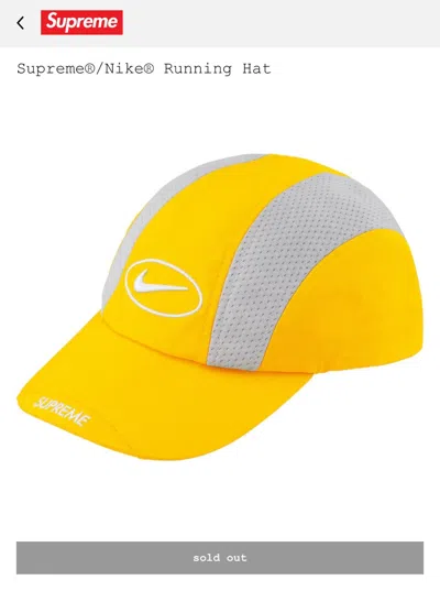 Pre-owned Nike X Supreme Nike Running Hat Yellow In Gray