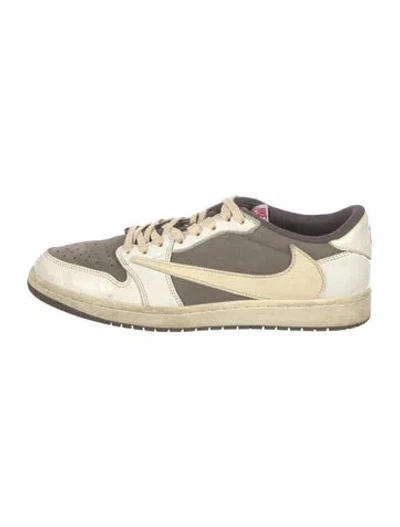 Pre-owned Nike X Travis Scott Jordan 1 Low Reverse Mocha Athletic Sneakers In White