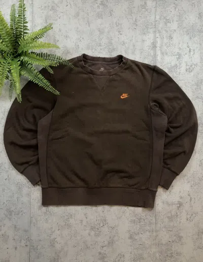 Pre-owned Nike X Vintage 00s Nike Retro Logo Vintage Y2k Blank Oversized Sweatshirt In Brown