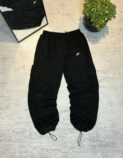 Pre-owned Nike X Vintage 00s Nike Vintage Nylon Jogger Cargo Pants Baggy Y2k Drill In Black