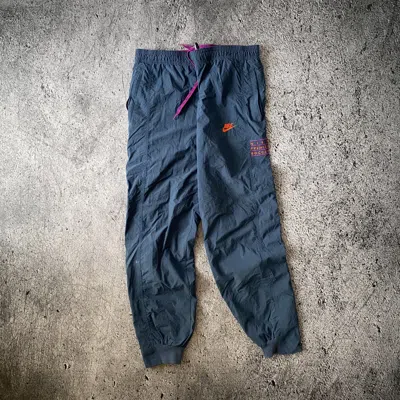 Pre-owned Nike X Vintage 00s Nike Vintage Nylon Joggers Double Swoosh Parachute Pants In Navy