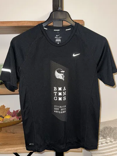 Pre-owned Nike X Vintage 2014 Nike Running Junkies Swoosh T-shirt Spell Out Logo In Black