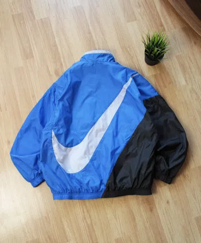 Pre-owned Nike X Vintage 90's Big Swoosh Y2k Nylon Nike Windbreaker In Blue