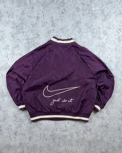 Pre-owned Nike X Vintage 90's Nike Embroidered Logo Vintage Y2k Nylon Varsity Jacket In Purple
