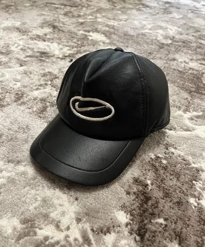 Pre-owned Nike X Vintage 90's Nike Leather Y2k Swoosh Logo Cap In Black