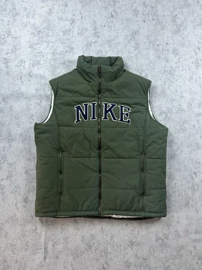 Pre-owned Nike X Vintage 90's Nike Spellout Vintage Y2k Oversized Retro Puffer Vest In Green