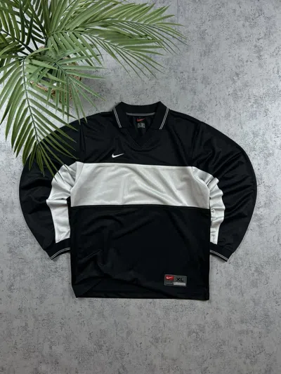 Pre-owned Nike X Vintage 90's Nike Swoosh Vintage Y2k Retro Rugby Sweatshirt In Black