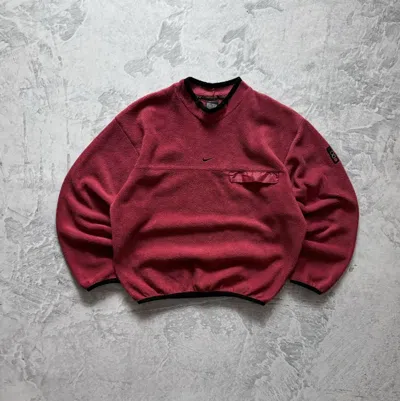 Pre-owned Nike X Vintage 90's Nike Vintage Center Swoosh Fleece Oversize Sweatshirt In Red
