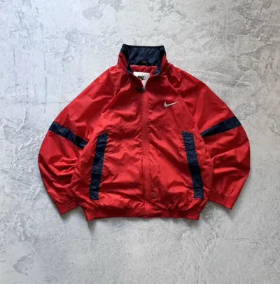 Pre-owned Nike X Vintage 90's Nike Vintage Nylon Center Swoosh Bomber Light Jacket In Red