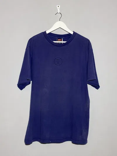 Pre-owned Nike X Vintage 90's Nike Y2k Streetwear Style Central Swoosh T-shirt In Blue