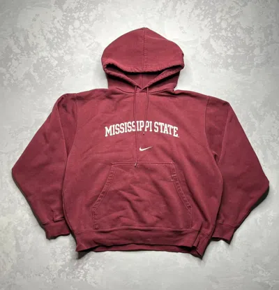Pre-owned Nike X Vintage Crazy Vintage Nike Center Swoosh Mississippi State Hoodie M In Maroon
