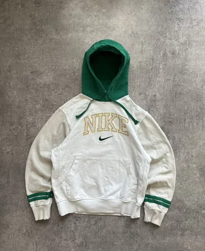 Pre-owned Nike X Vintage Hoodie Nike Central Logo Streetwear Drip 90's Y2k Style In White