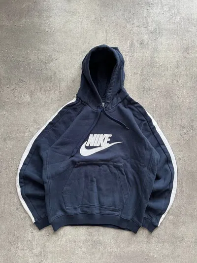 Pre-owned Nike X Vintage Hoodie Nike Central Logo Vintage Streetwear Y2k Drip Style In Navy