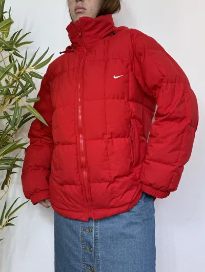 Pre-owned Nike X Vintage Nike 2000s Waffle Style Down Puffer Jacket In Red