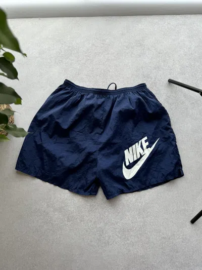 Pre-owned Nike X Vintage Nike 90's Nylon Y2k Big Logo Shorts In Blue