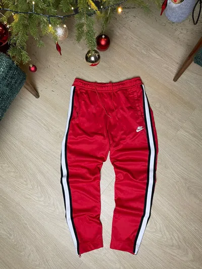 Pre-owned Nike X Vintage Nike 90's Vintage Joggers Pants Y2k Small Center Logo In Red