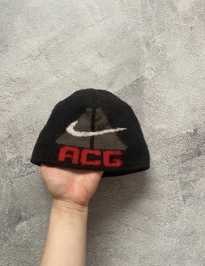 Pre-owned Nike X Vintage Nike Acg Y2k Futuristic Swoosh Distressed Hat In Black