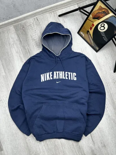 Pre-owned Nike X Vintage Nike Athletic Big Logo Hoodie Swoosh Y2k In Dark Blue