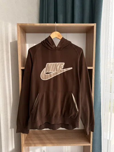 Pre-owned Nike X Vintage Nike Big Logo Brown Distressed Streetwear Hoodie