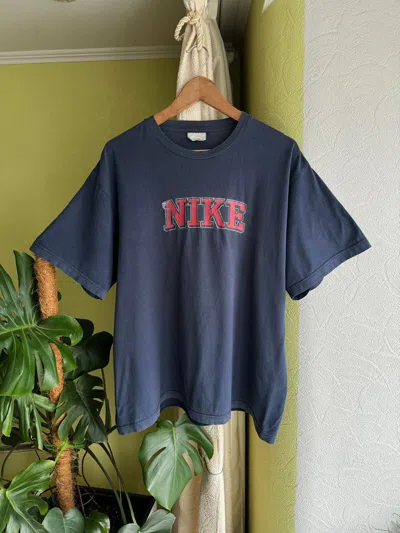 Pre-owned Nike X Vintage Nike Big Logo Spellout Faded Oversize Tee In Navy