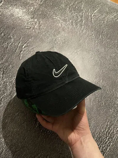 Pre-owned Nike X Vintage Nike Big Swoosh Y2k Distressed Cap In Black