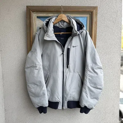 Pre-owned Nike X Vintage Nike Bomber Jacket Swoosh Spellout Back Check In Gray