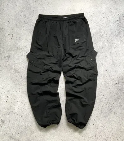 Pre-owned Nike X Vintage Nike Cargo Vintage Track Nylon Pants Gorpcore Drill Joggers In Black