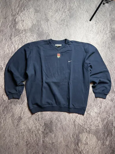 Pre-owned Nike X Vintage Nike England Rose Blokecore Style Sweatshirt In Dark Blue