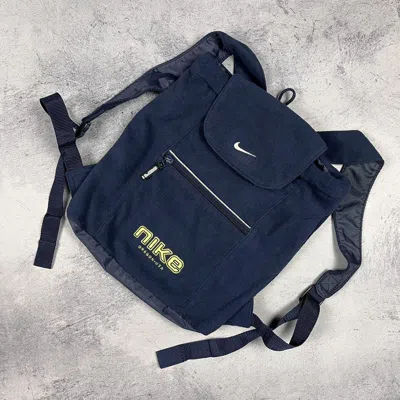 Pre-owned Nike X Vintage Nike Fleece Y2k Mini Backpack Bag 90's In Navy Blue