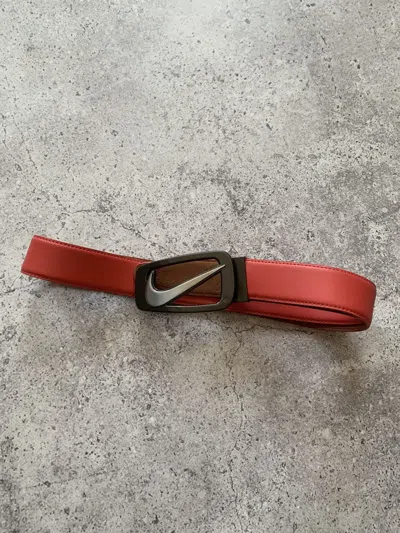 Pre-owned Nike X Vintage Nike Golf Swoosh Mens Leather Belt Y2k In Red