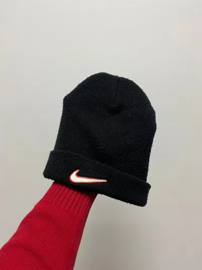 Pre-owned Nike X Vintage Nike Hat Vintage Swoosh Logo Warm Embroidered Logo In Black
