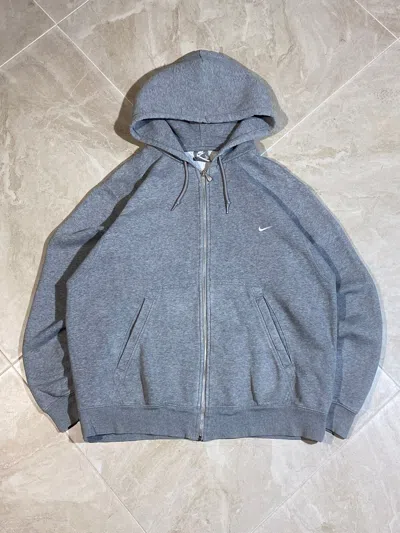 Pre-owned Nike X Vintage Nike Hype Y2k Streetwear Style Drill Swoosh Logo Zip Hoodie In Grey