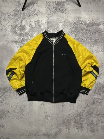 Pre-owned Nike X Vintage Nike International Retro Y2k 90's Bomber Big Logo Jacket In Black/yellow