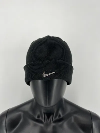 Pre-owned Nike X Vintage Nike Metal Swoosh Beanie Hat 90's Just Do It Style In Black
