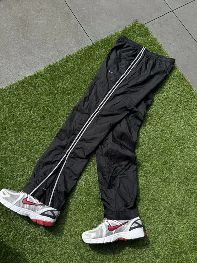 Pre-owned Nike X Vintage Nike Nylon Track Pants Swoosh Drill In Black/white