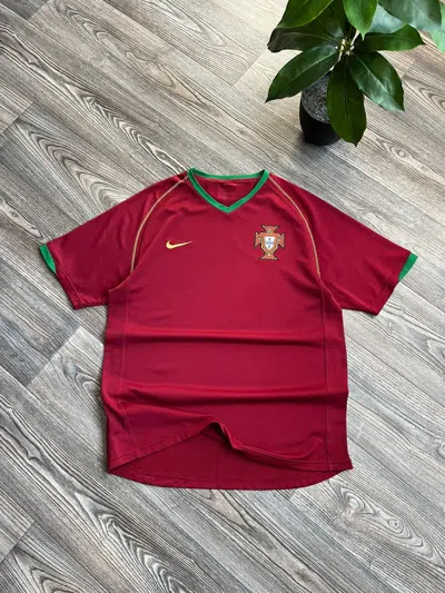 Pre-owned Nike X Vintage Nike Portugal Y2k Soccer Drill Swoosh Tee In Red Burgundy