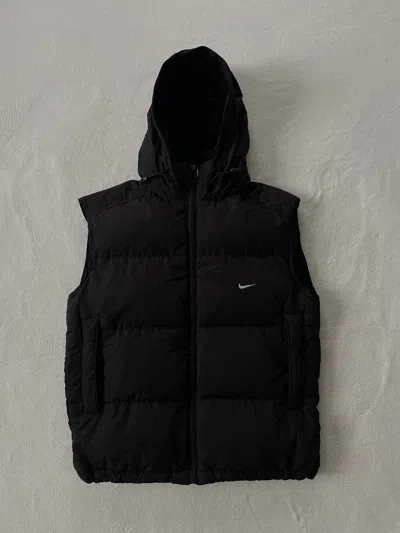 Pre-owned Nike X Vintage Nike Puffer Down Vest Hooded Y2k 90's Swoosh Logo Drill In Black