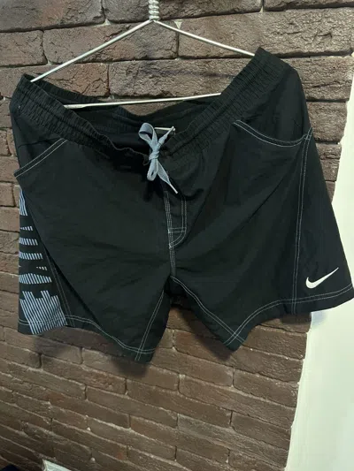 Pre-owned Nike X Vintage Nike Shorts Big Logo Y2k Swoosh Drill In Black