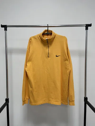 Pre-owned Nike X Vintage Nike Sweatshirt 1/3 Zip Vintage Embroidered Swoosh Logo Y2k In Yellow