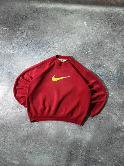 Pre-owned Nike X Vintage Nike Sweatshirt Crewneck Spell Out Retro 90's Swoosh In Red