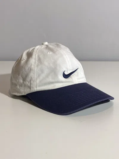 Pre-owned Nike X Vintage Nike Swoosh Logo Y2k Drill Streetwear Style Cap In White