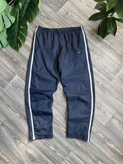 Pre-owned Nike X Vintage Nike Swoosh Nylon Y2k Stripe Pants In Navy