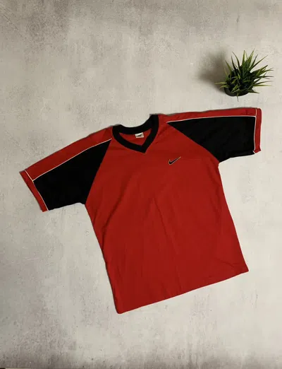 Pre-owned Nike X Vintage Nike T Shirt Basketball Jersey Baggy Mini Swoosh 90's In Black/red